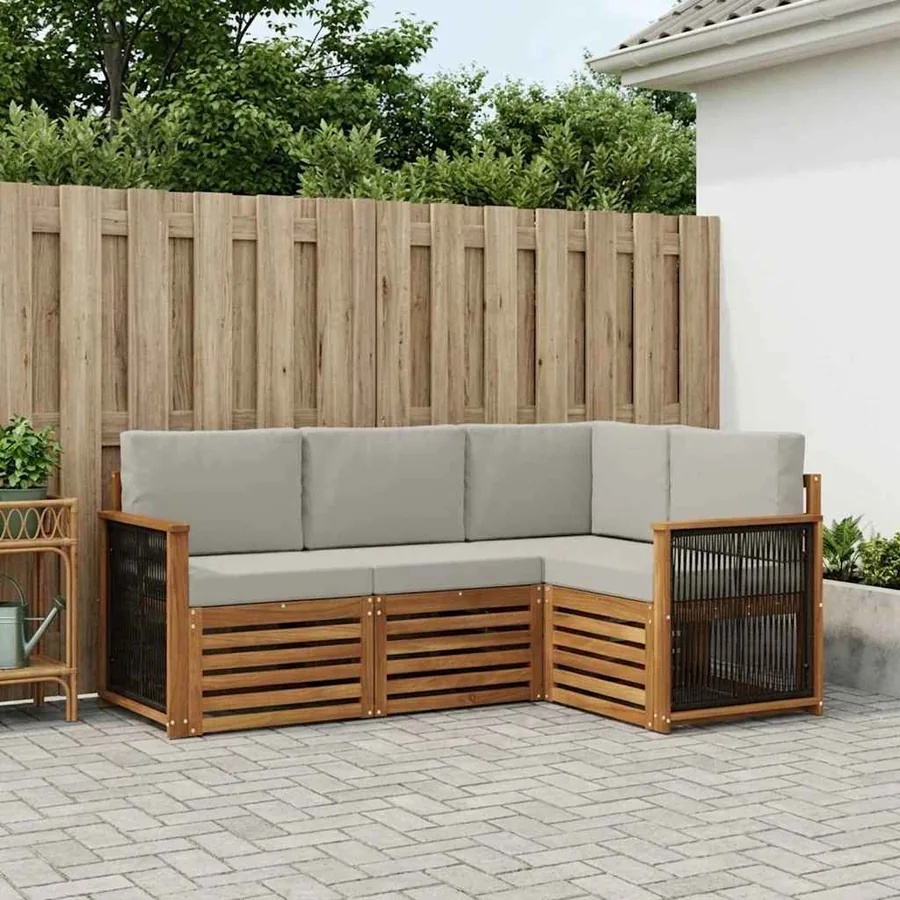 Ensembles de canapés avec coussin 4 pcs Bois d'Acacia Massif