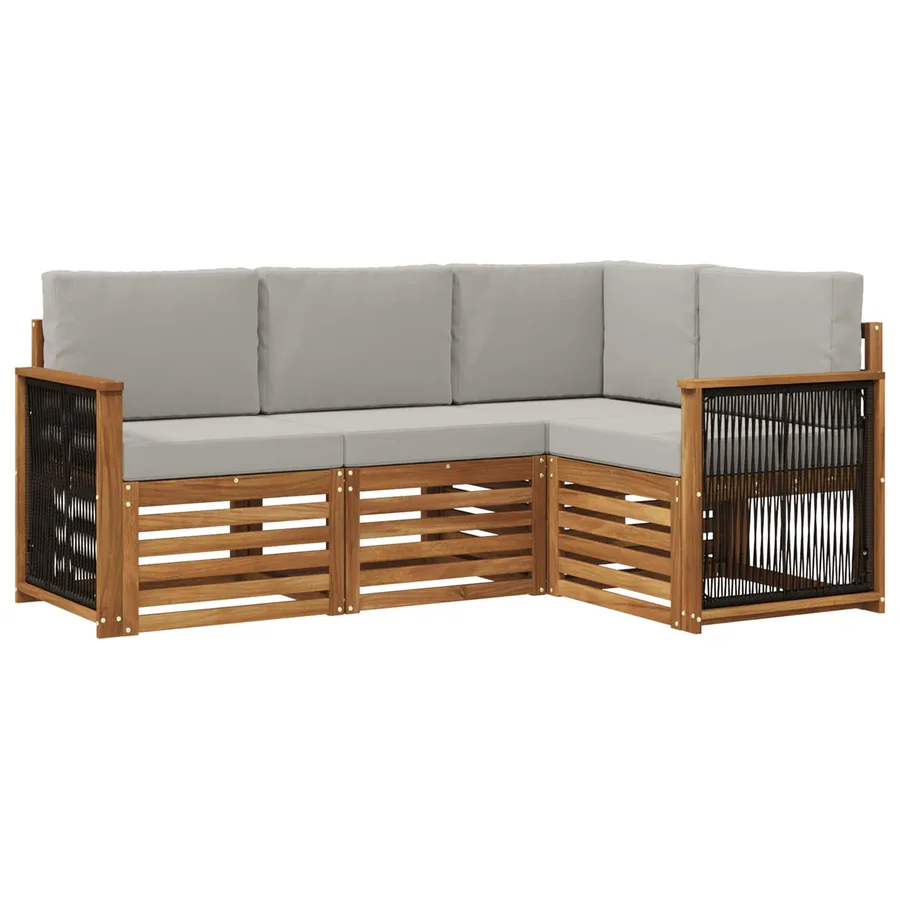 Ensembles de canapés avec coussin 4 pcs Bois d'Acacia Massif - 2