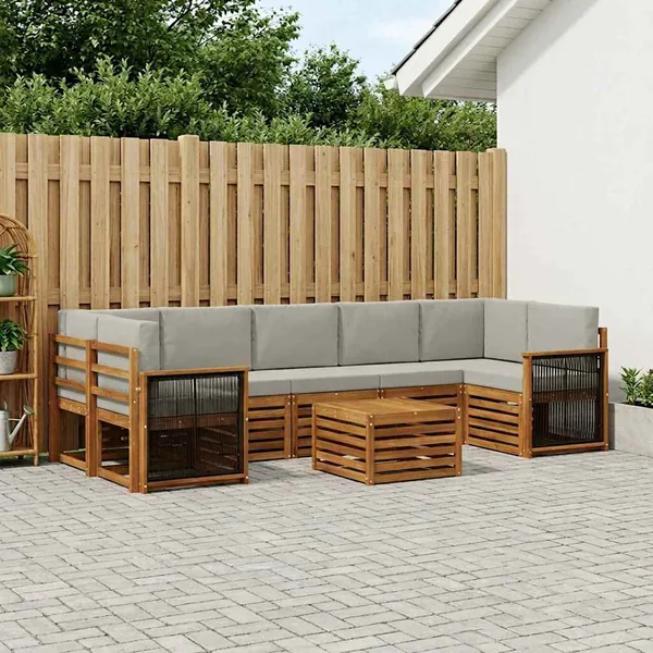 Ensemble de canapés d'extérieur 8 pcs Naturel et gris clair