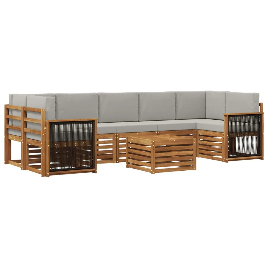 Ensemble de canapés d'extérieur 8 pcs Naturel et gris clair - 2