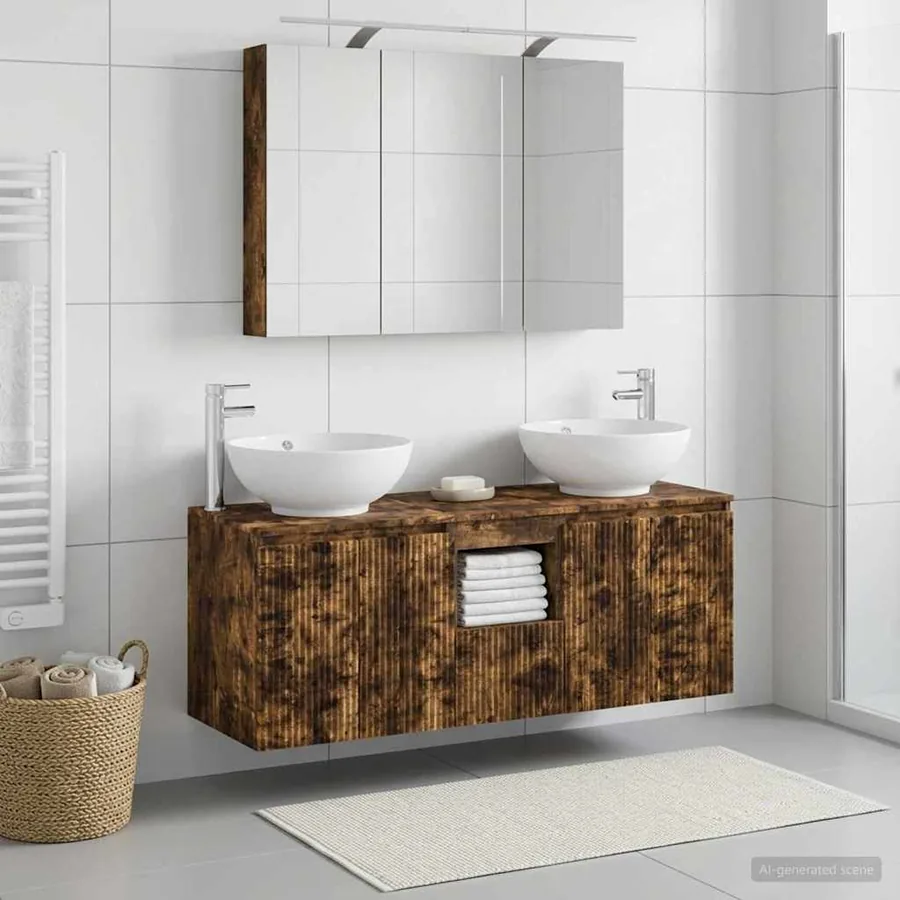 Ensemble d'armoire de salle de bain 4 pcs Chêne fumé