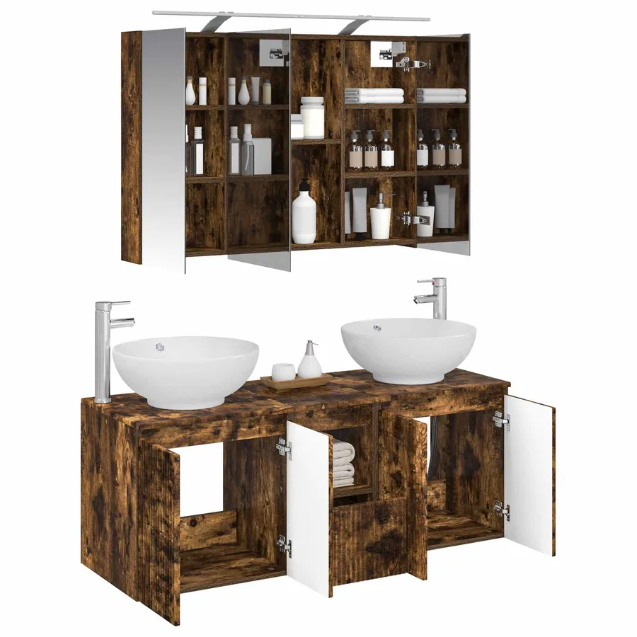 Ensemble d'armoire de salle de bain 4 pcs Chêne fumé - 3