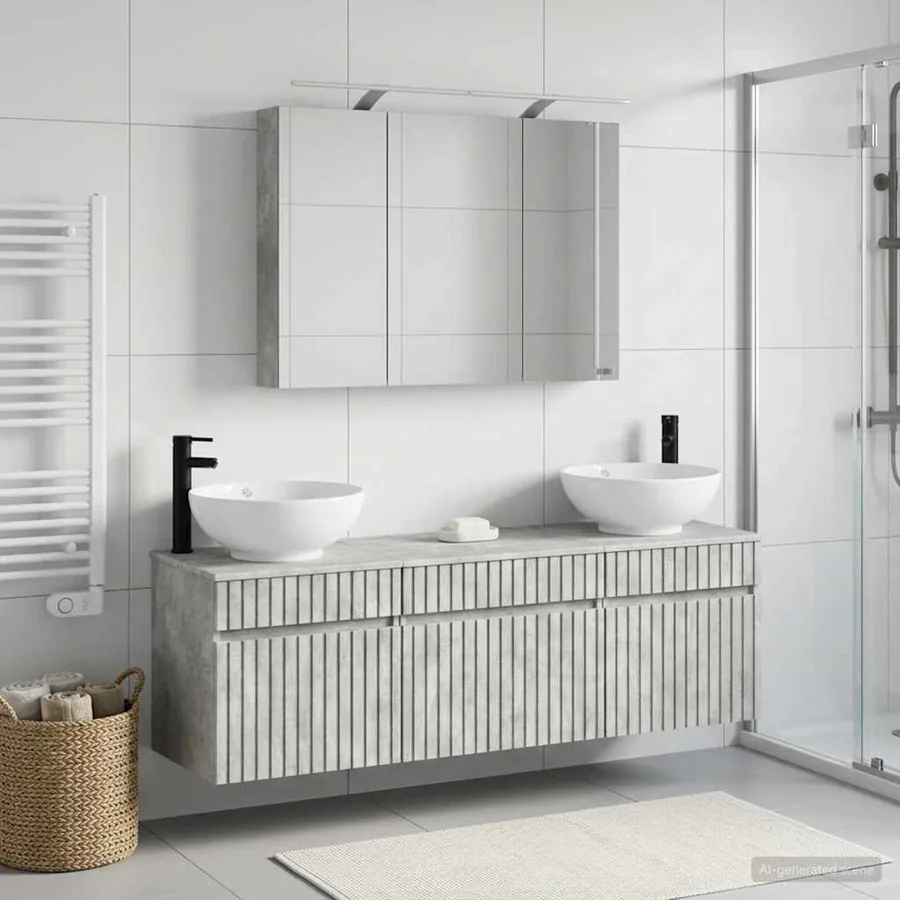 Ensemble d'armoire de salle de bain 4 pcs Gris béton