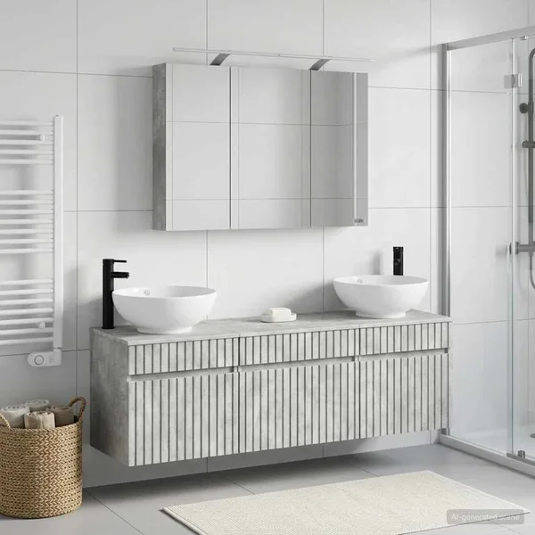 Ensemble d'armoire de salle de bain 4 pcs Gris béton