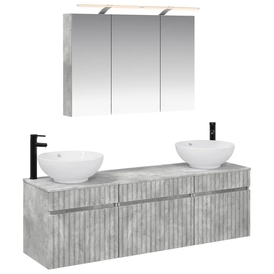 Ensemble d'armoire de salle de bain 4 pcs Gris béton - 2