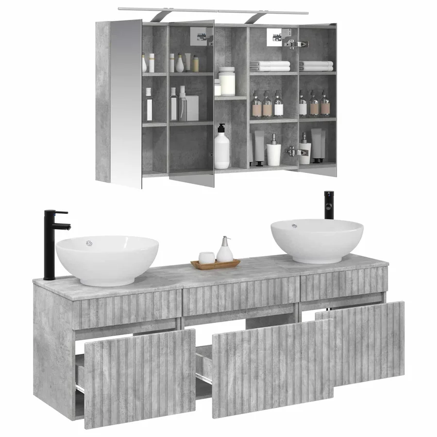 Ensemble d'armoire de salle de bain 4 pcs Gris béton - 3
