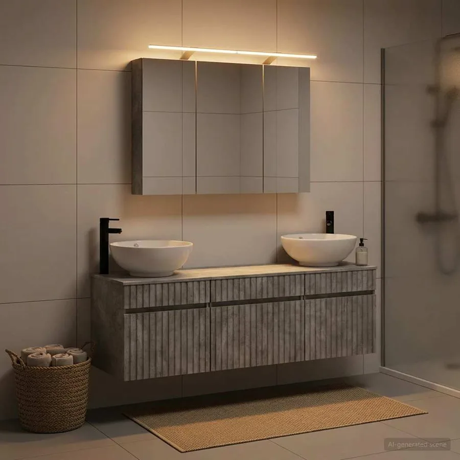 Ensemble d'armoire de salle de bain 4 pcs Gris béton - 4