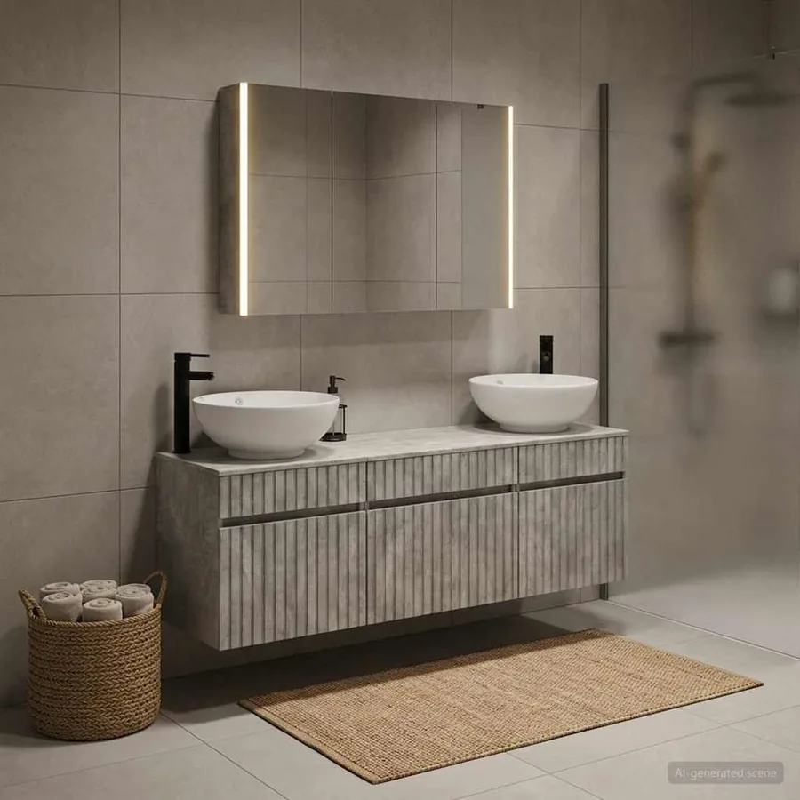 Ensemble d'armoire de salle de bain 4 pcs Gris béton