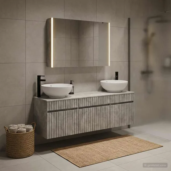 Ensemble d'armoire de salle de bain 4 pcs Gris béton