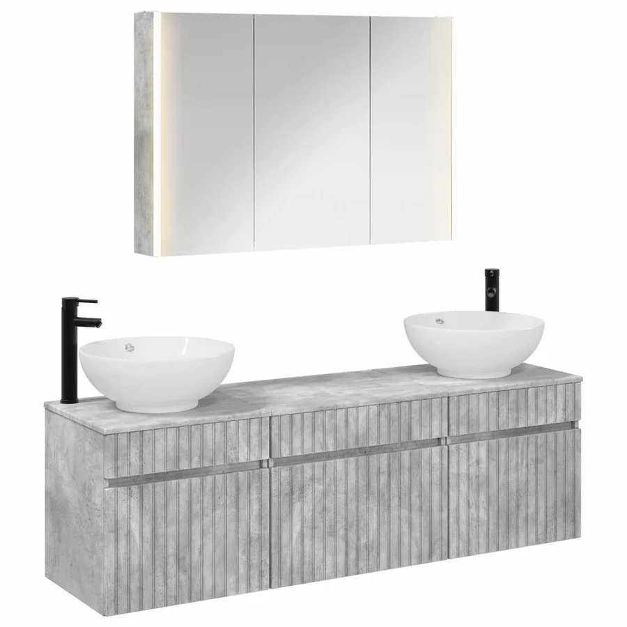 Ensemble d'armoire de salle de bain 4 pcs Gris béton - 2