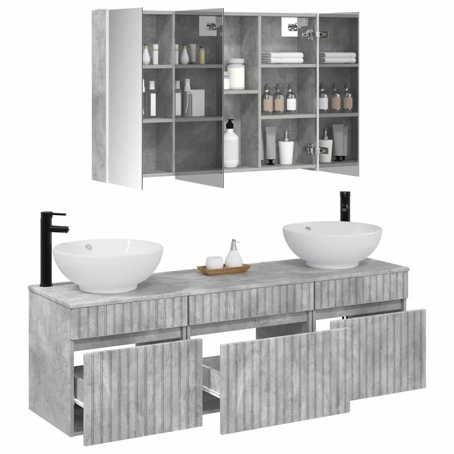 Ensemble d'armoire de salle de bain 4 pcs Gris béton - 3