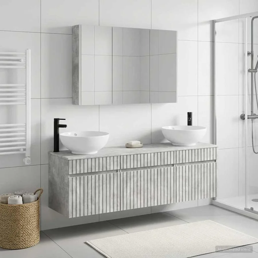 Ensemble d'armoire de salle de bain 4 pcs Gris béton - 4