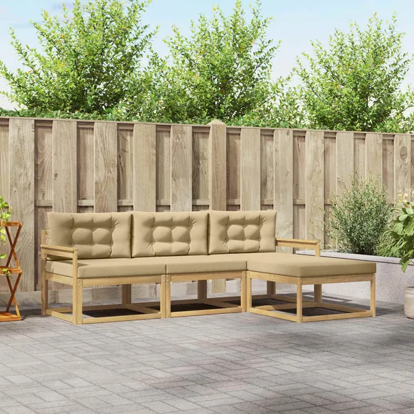 Ensemble de canapés d'extérieur 4 pcs Blanc et Beige Polyester