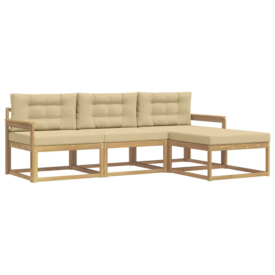 Ensemble de canapés d'extérieur 4 pcs Blanc et Beige Polyester - 2