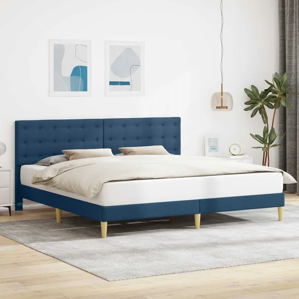 Cadre de lit avec tête de lit Bleu 200 x 200 cm Tissu