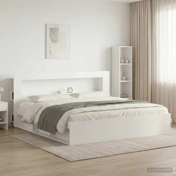 Cabinet de Tête de Lit Blanc brillant Bois d’ingénierie