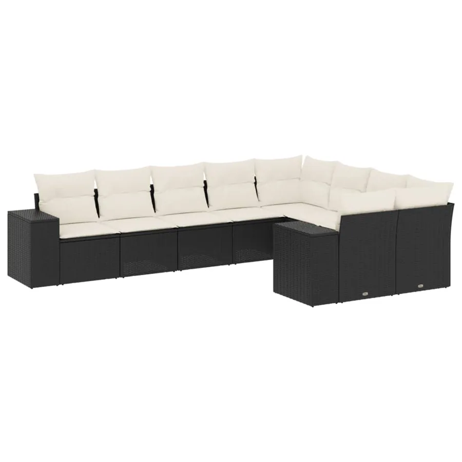 Salon de jardin 9 pcs avec coussins noir résine tressée - 2