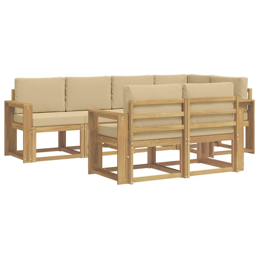 Ensemble de canapés d'extérieur 7 pcs Blanc et Beige Polyester - 2