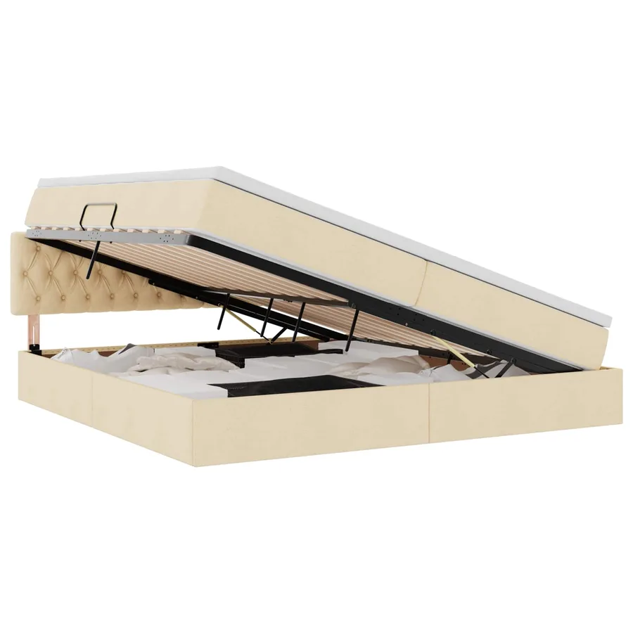 Lit avec rangement et matelas Crème 200 x 200 cm - 2