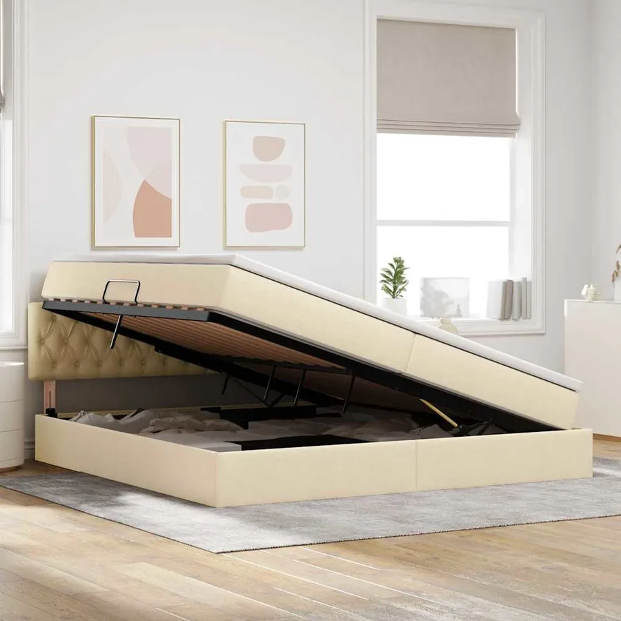 Lit avec rangement et matelas Crème 200 x 200 cm - 4