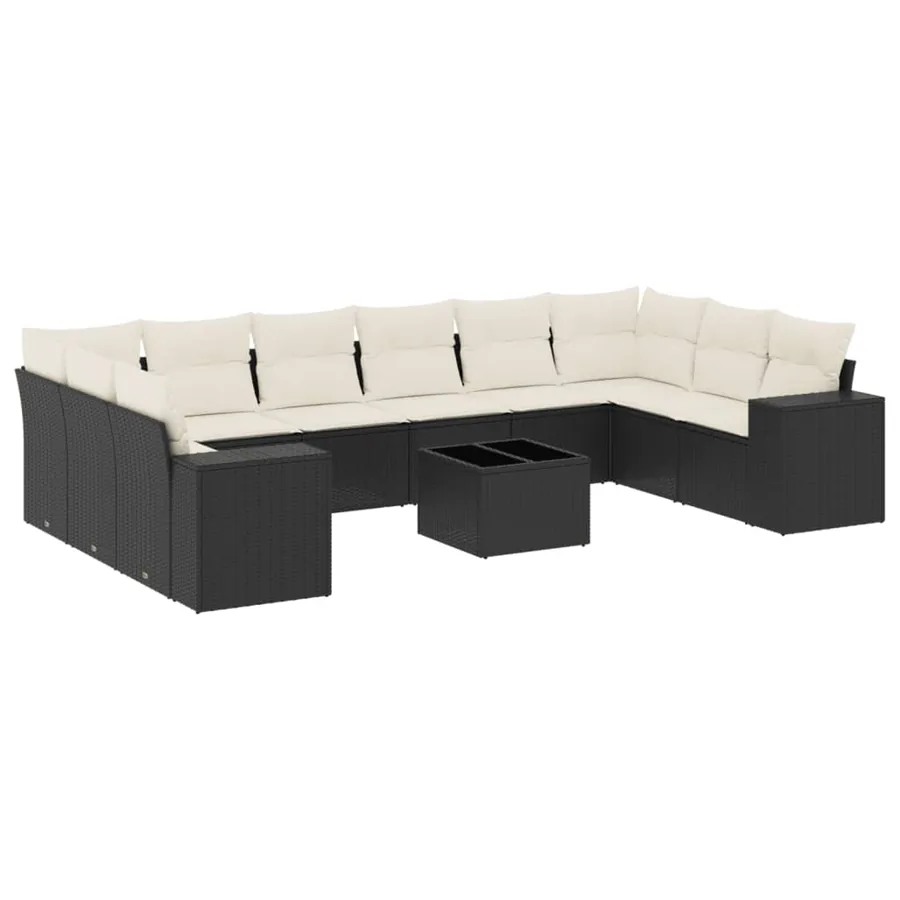 Salon de jardin 11 pcs avec coussins noir résine tressée - 2