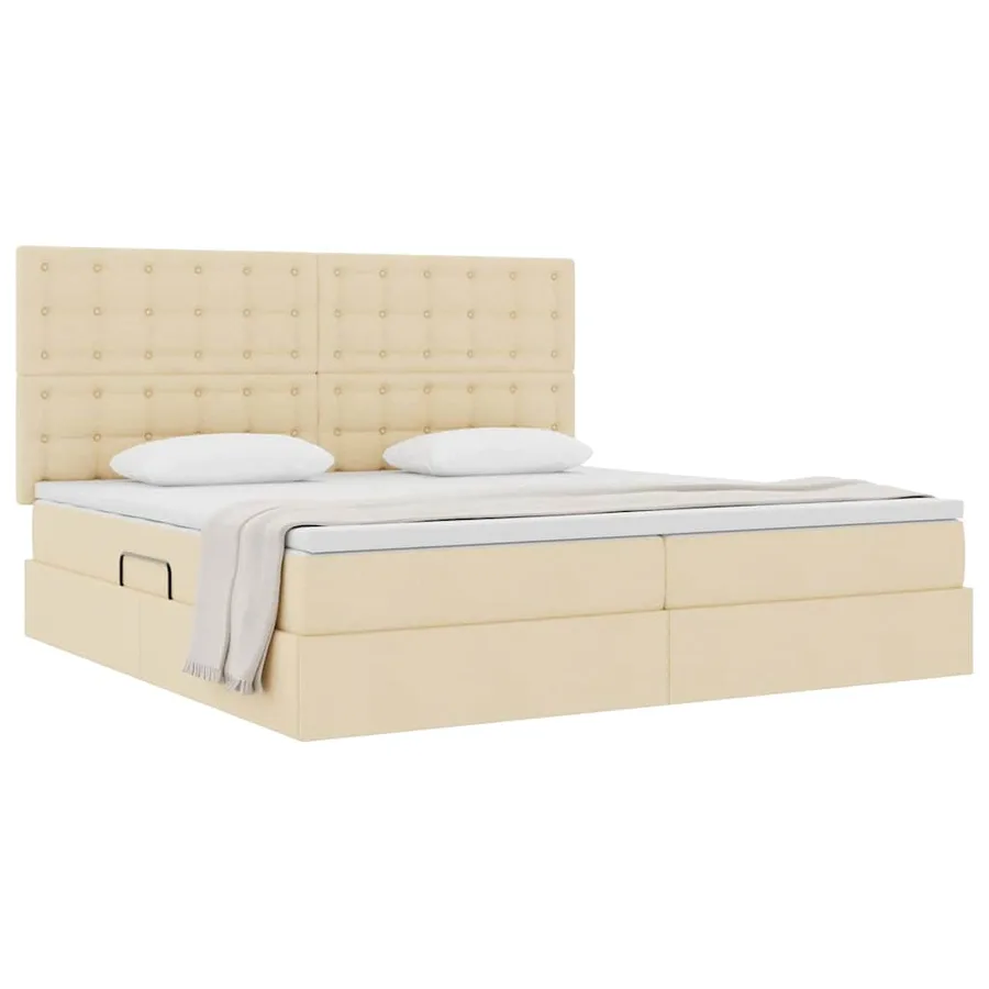 Lit avec rangement et matelas Crème 200 x 200 cm tissu - 3