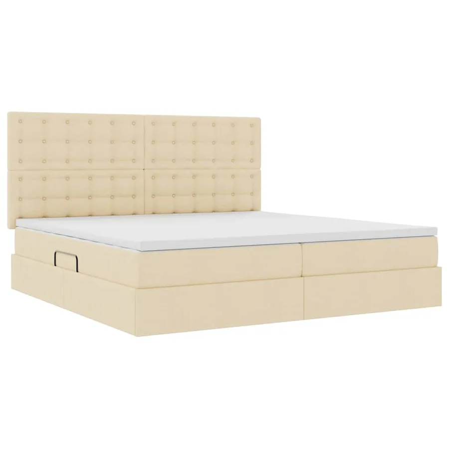 Lit avec rangement et matelas Crème 200 x 200 cm tissu - 5