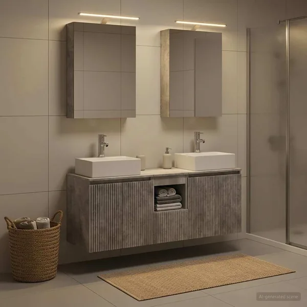 Ensemble d'armoire de salle de bain 5 pcs Gris béton