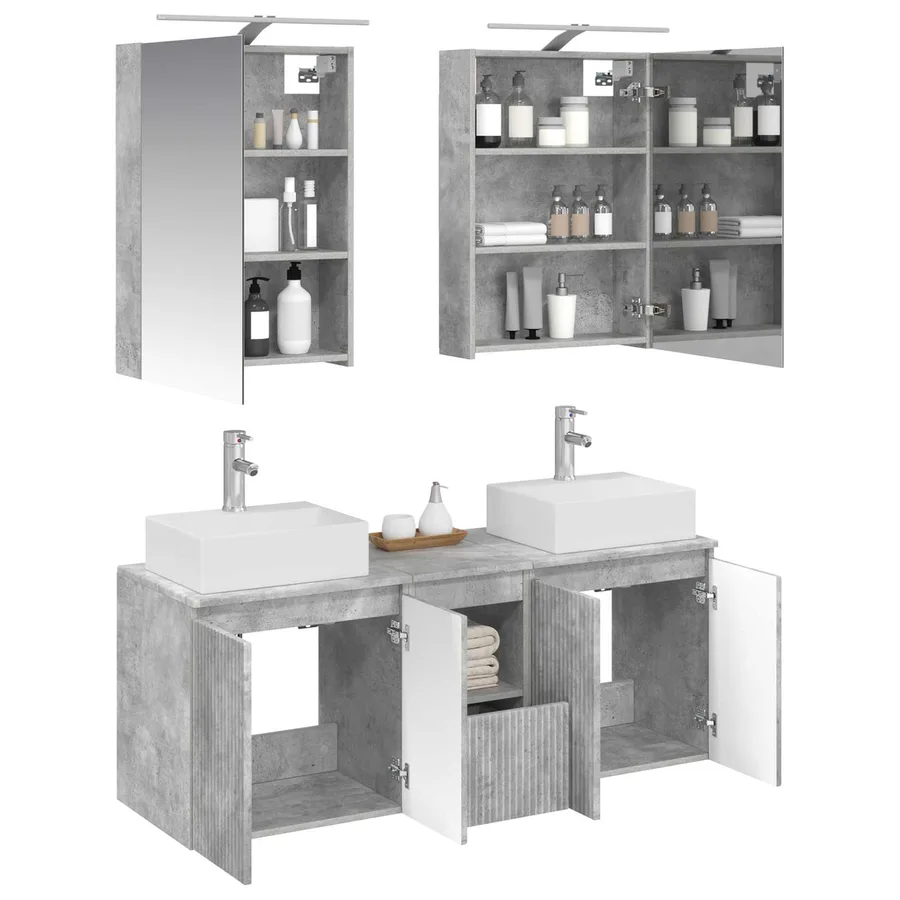 Ensemble d'armoire de salle de bain 5 pcs Gris béton - 3