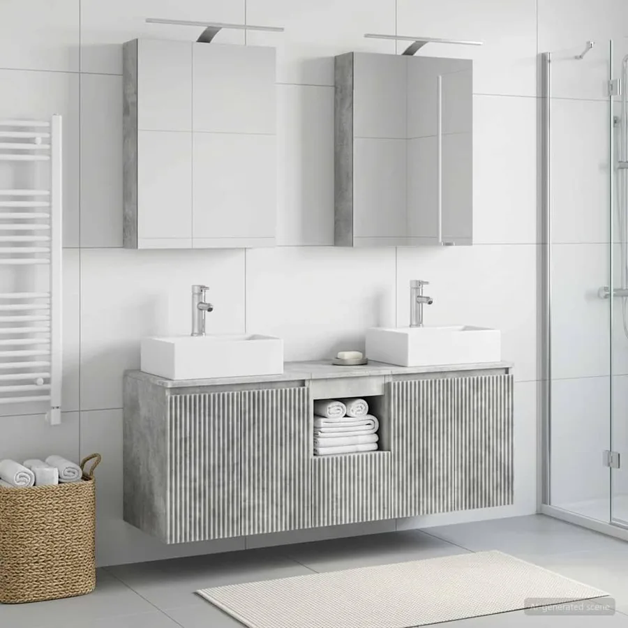 Ensemble d'armoire de salle de bain 5 pcs Gris béton - 4