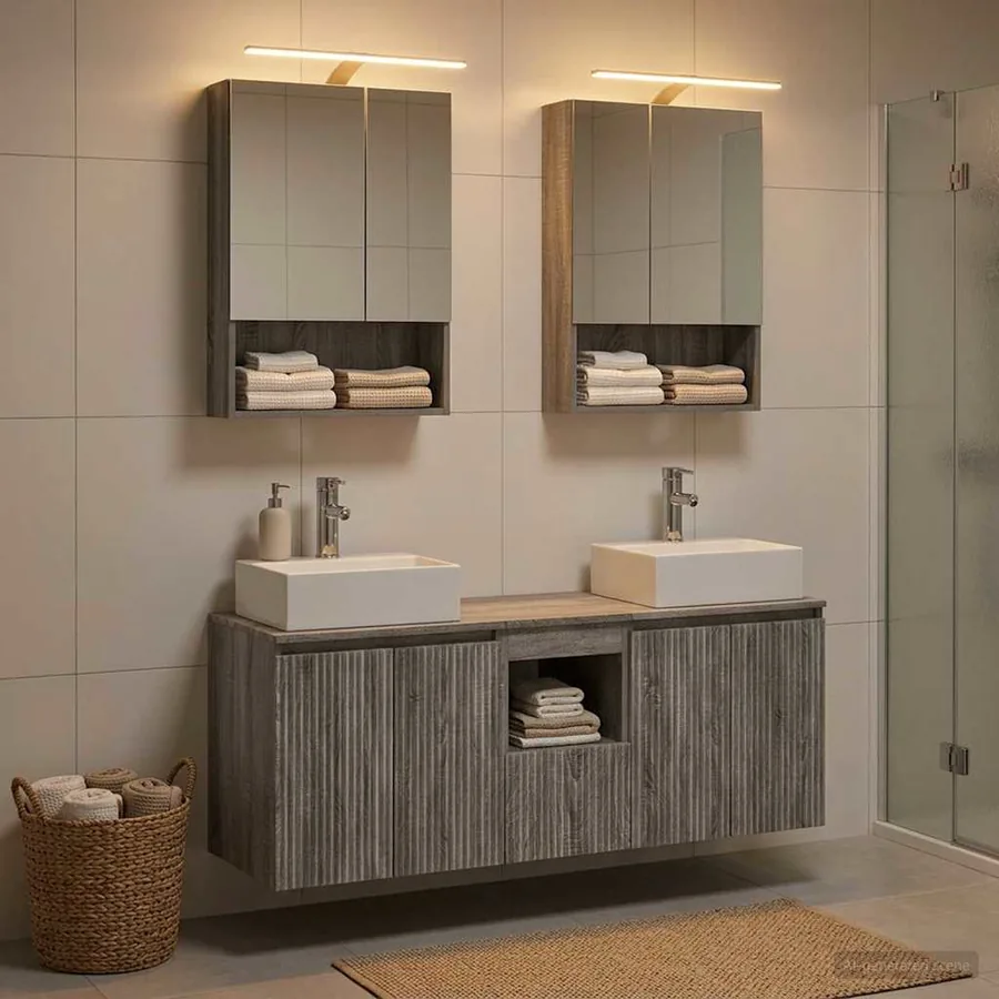 Ensemble d'armoire de salle de bain 5 pcs Sonoma gris