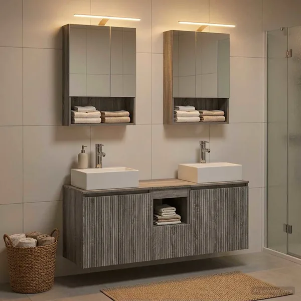 Ensemble d'armoire de salle de bain 5 pcs Sonoma gris