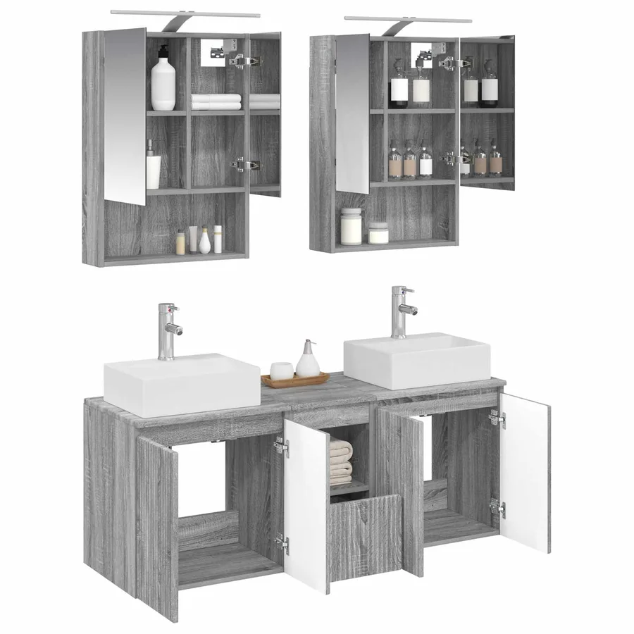 Ensemble d'armoire de salle de bain 5 pcs Sonoma gris - 3