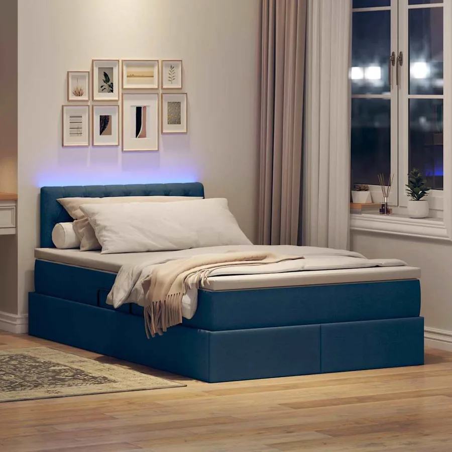 Lit de rangement LED avec matelas Bleu 120 x 190 cm Tissu - 5