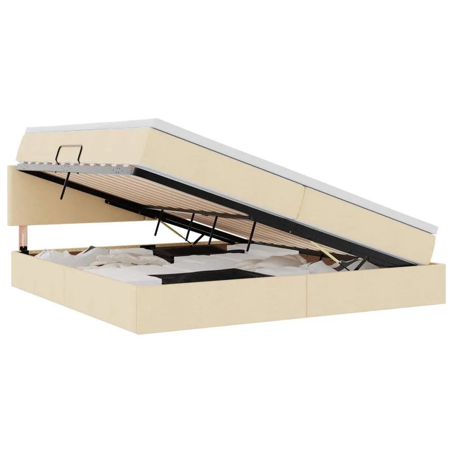 Lit de rangement LED avec matelas Crème 200 x 200 cm Tissu - 2