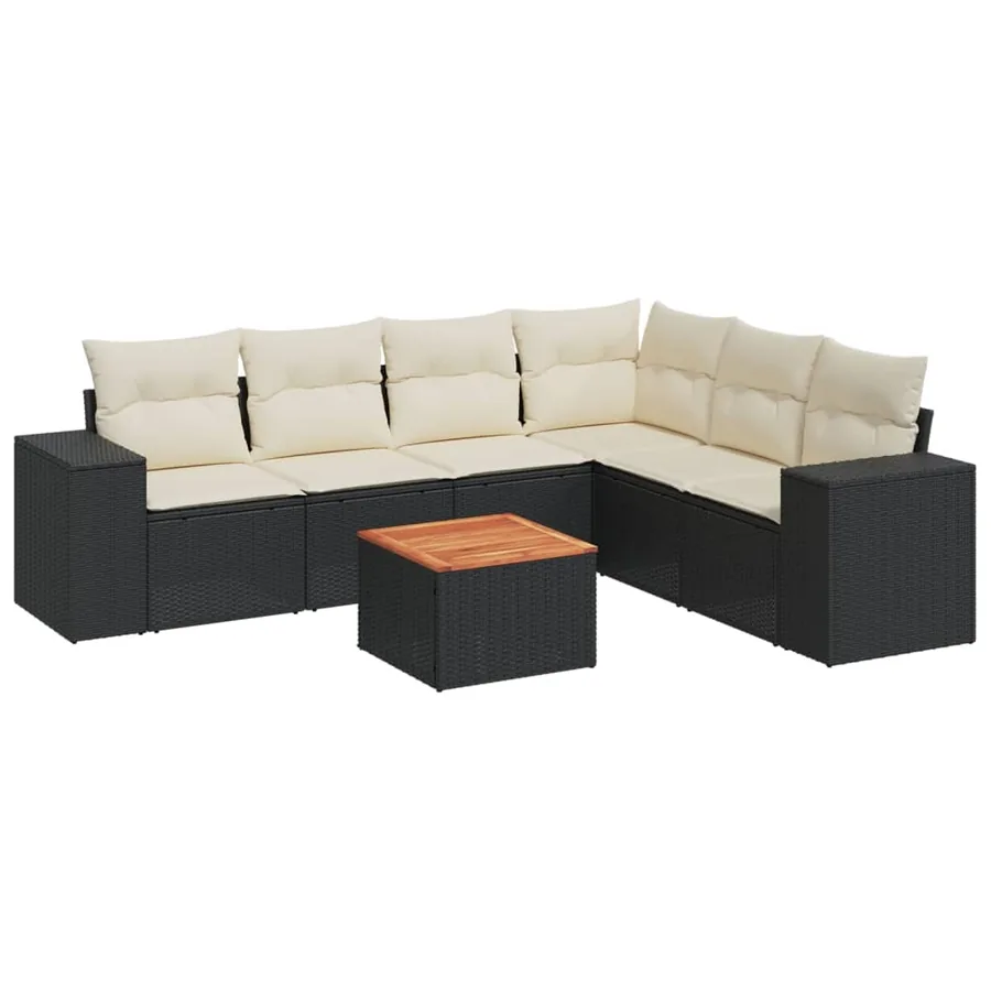 Salon de jardin 7 pcs avec coussins noir résine tressée 62 x 62 x 69 cm - 58,0 kg - 2