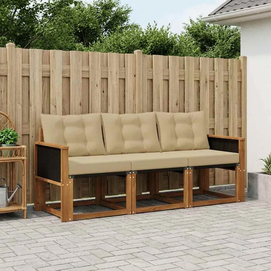 Ensemble de canapés d'extérieur 3 pcs Naturel et Beige
