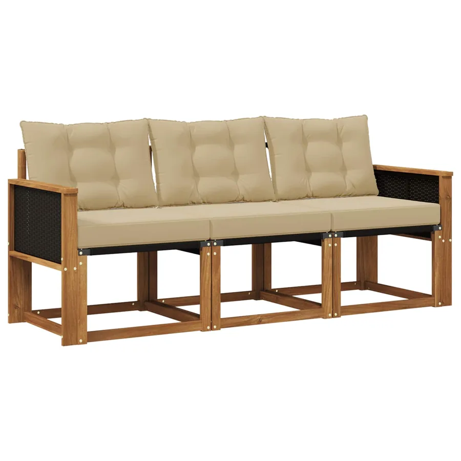 Ensemble de canapés d'extérieur 3 pcs Naturel et Beige - 2