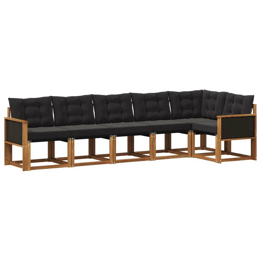 Ensemble de canapés d'extérieur 6 pcs Naturel et noir - 2