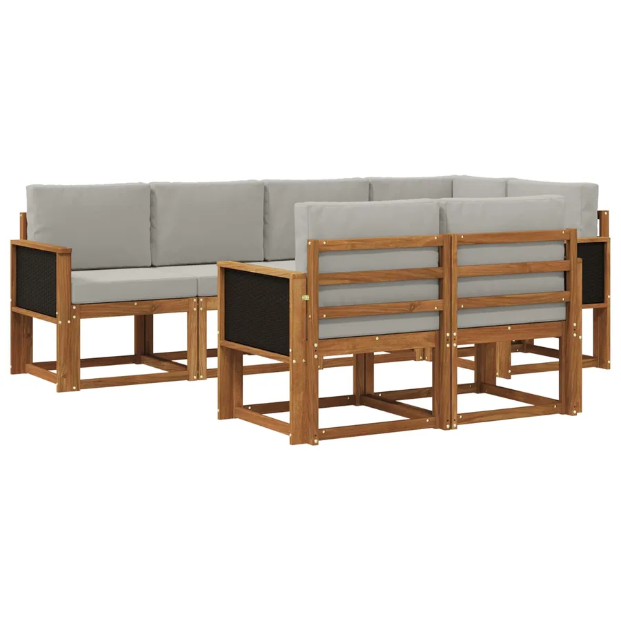 Ensemble de canapés d'extérieur 7 pcs Naturel et gris clair - 2