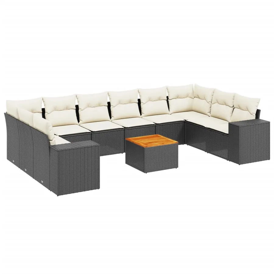 Salon de jardin 11 pcs avec coussins noir résine tressée - 2