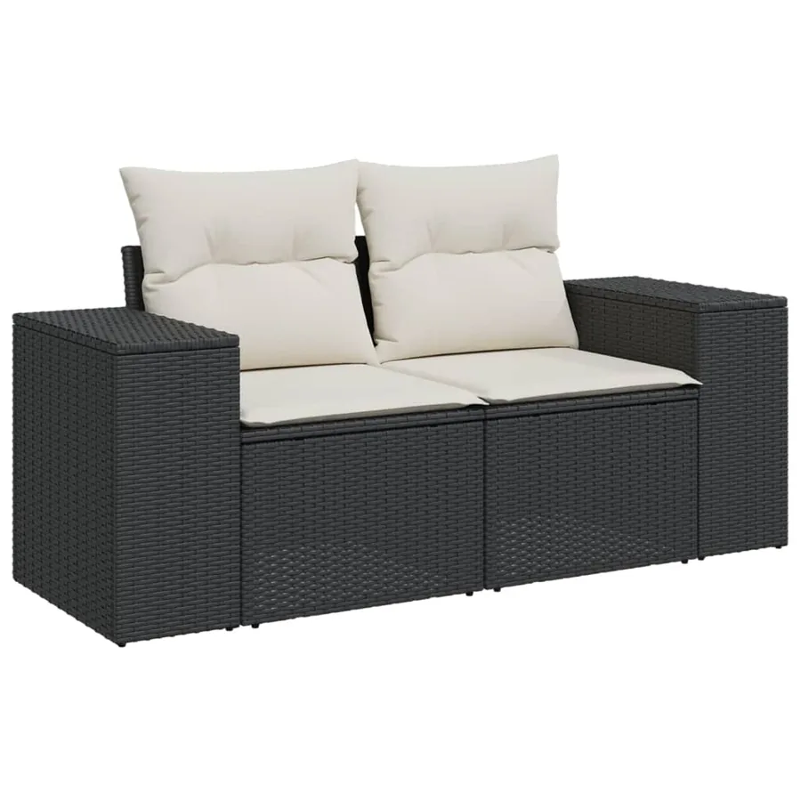 Salon de jardin 11 pcs avec coussins noir résine tressée - 3
