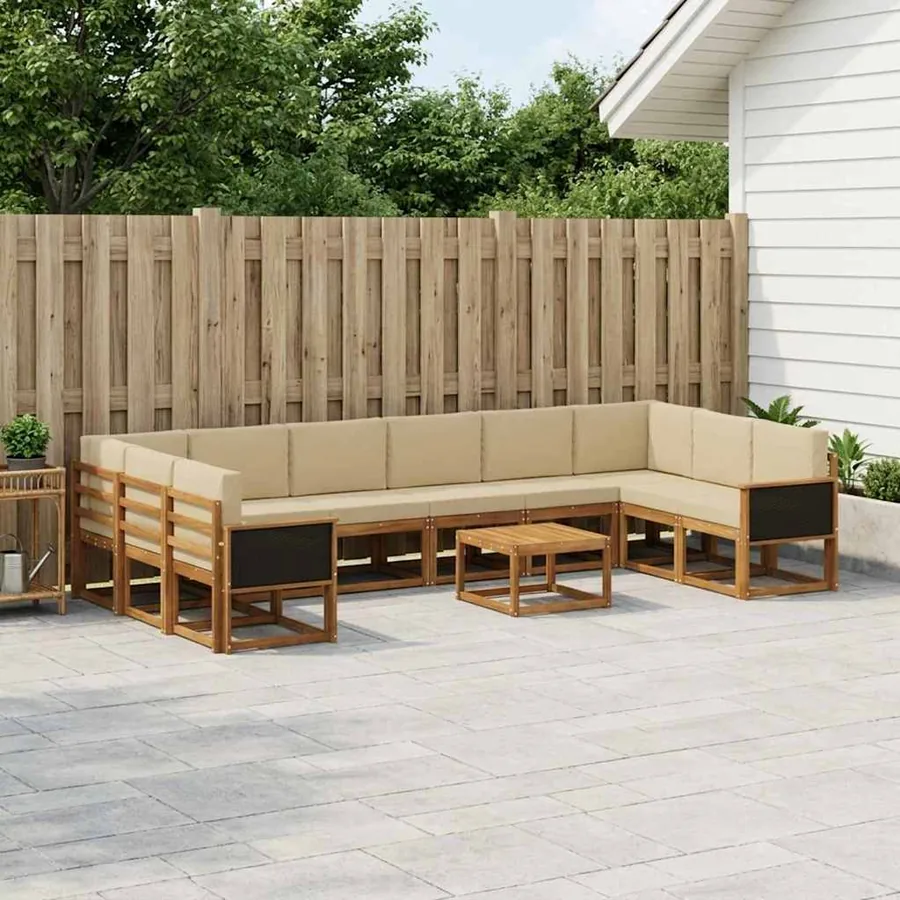 Ensemble de canapés d'extérieur 11 pcs Naturel et Beige