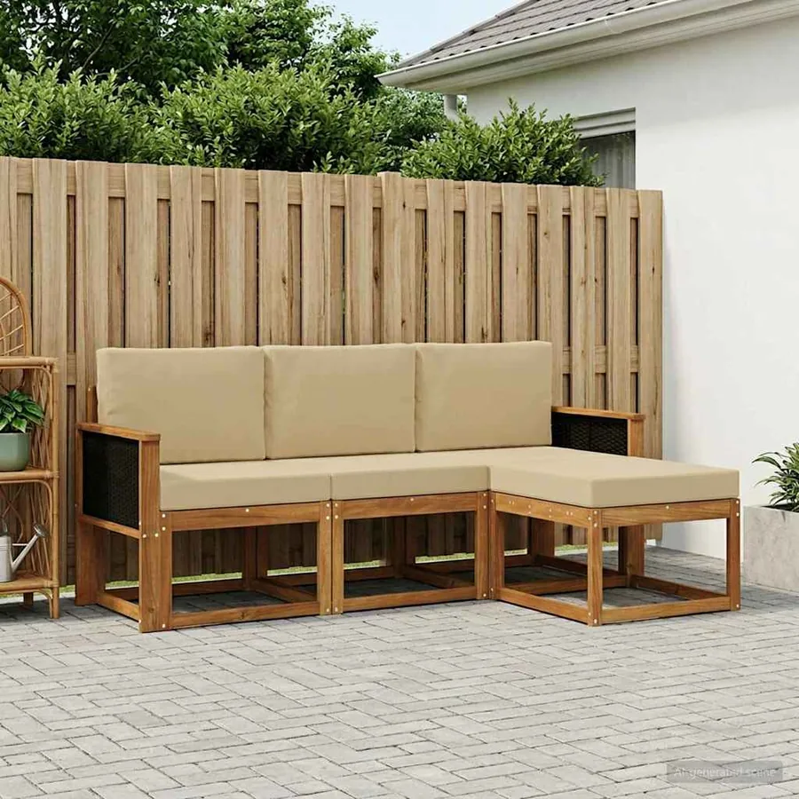Ensemble de canapés d'extérieur avec coussin 4 pcs Naturel