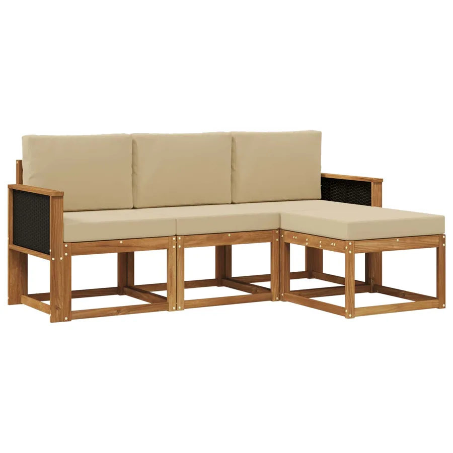 Ensemble de canapés d'extérieur avec coussin 4 pcs Naturel - 2