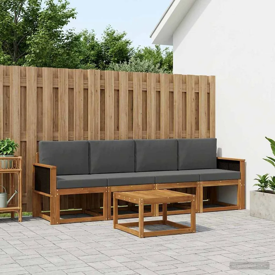 Ensemble de canapés d'extérieur 4 pcs Naturel et Anthracite