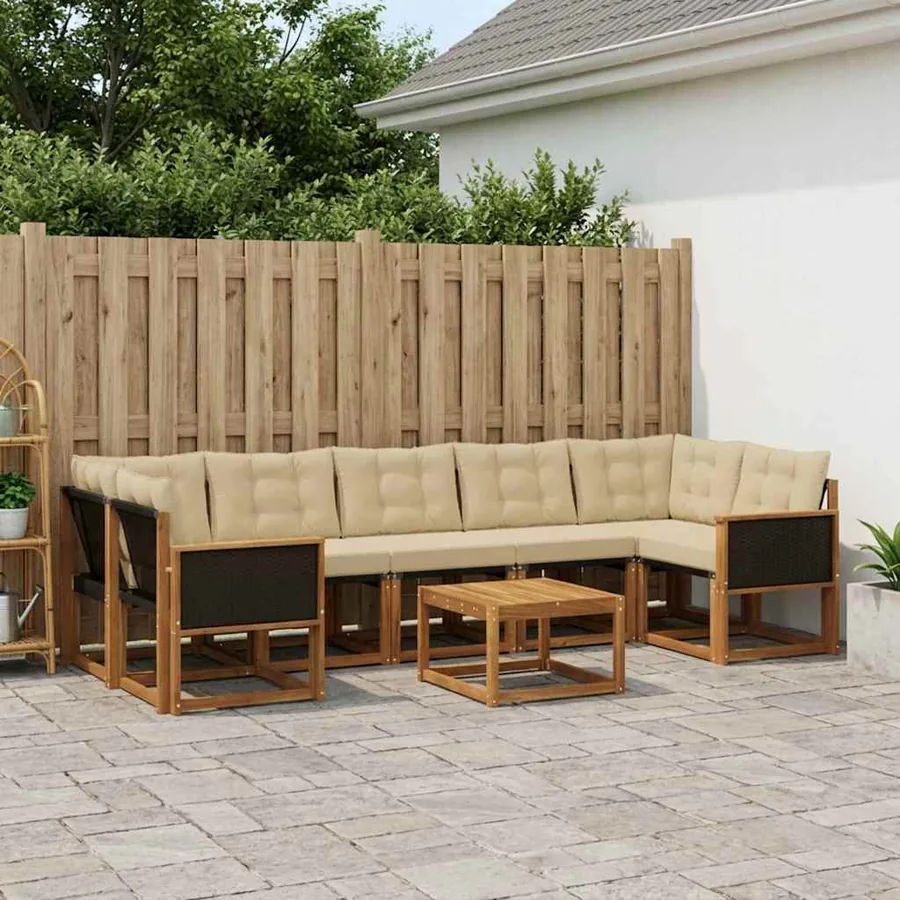 Ensemble de canapés d'extérieur 8 pcs Naturel et Beige
