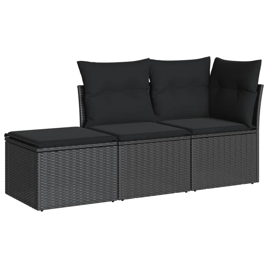 Salon de jardin 3 pcs avec coussins noir résine tressée - 2