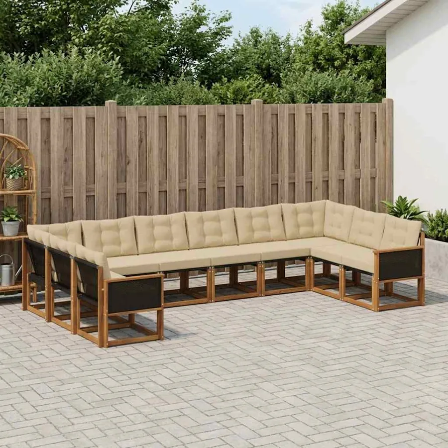 Ensemble de canapés d'extérieur 10 pcs Naturel et Beige