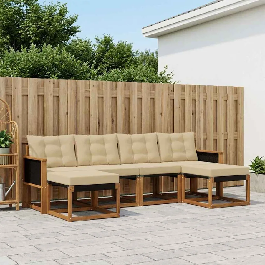 Ensemble de canapés d'extérieur 6 pcs Naturel et Beige